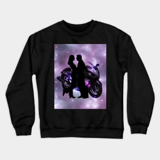 Motorcycle couple in purple Crewneck Sweatshirt